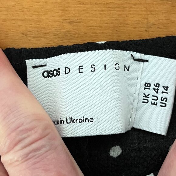 ASOS Curve  Long Sleeve Black and White Polka Dot Mini Dress, Size 14 - Picture 15 of 15